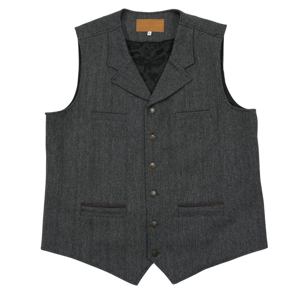 Schnees Wool Tweed Vest Mens XL Tall Herringbone Bozeman Montana USA Gray